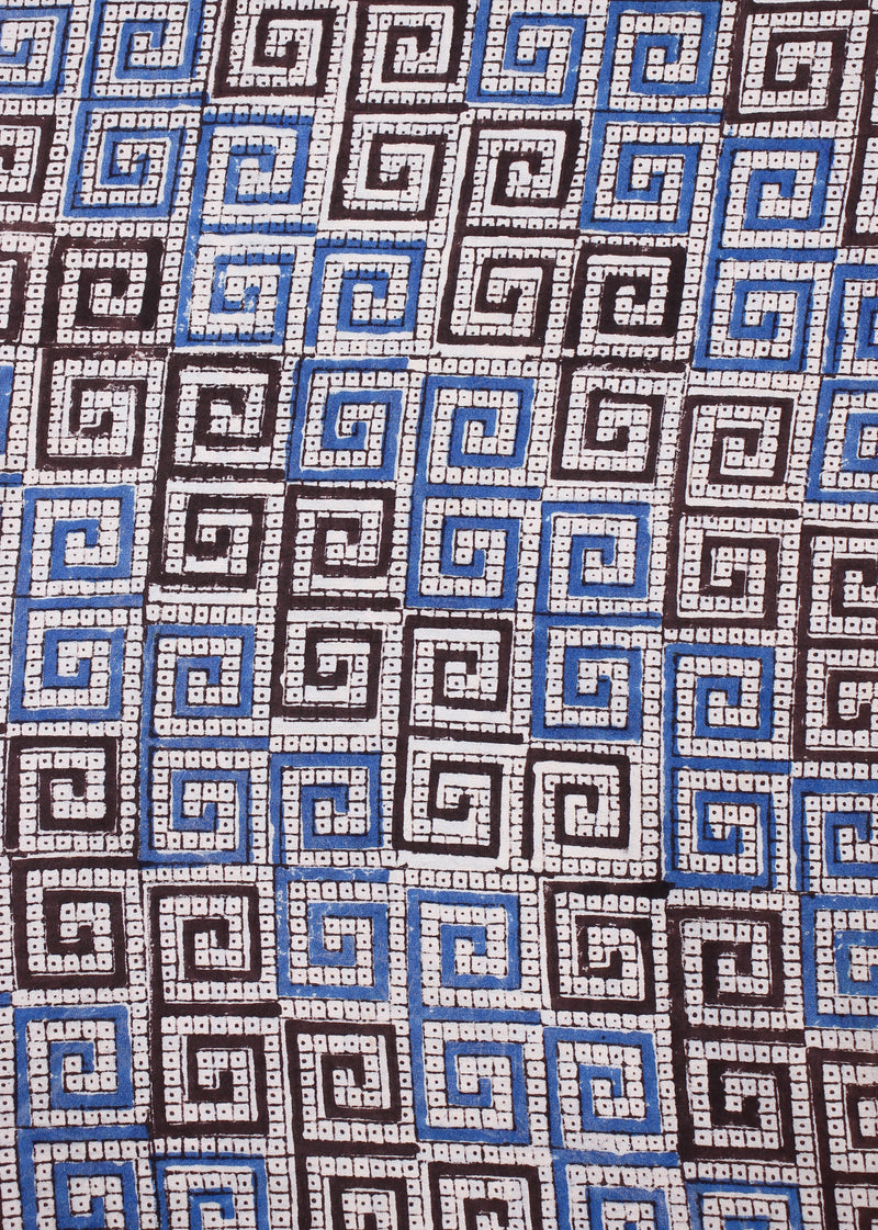 Puzzles Blue and Black Cotton Hand Block Printed Fabric