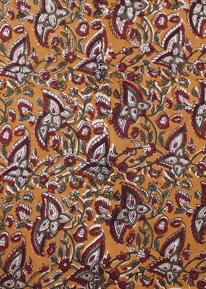 Monsoon Memories Orange Cotton Hand Block Printed Fabric