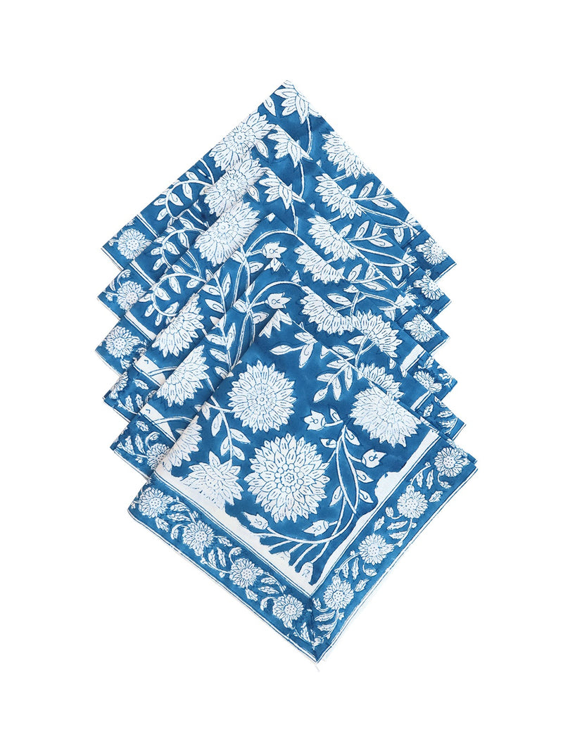 Eden of Blues Cotton Hand Block Printed Table Mats with Napkins