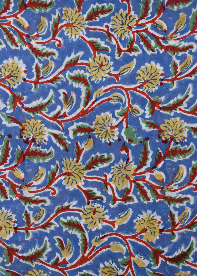 Waking Summer Blue Muslin Hand Block Printed Fabric (3.00 Meter)