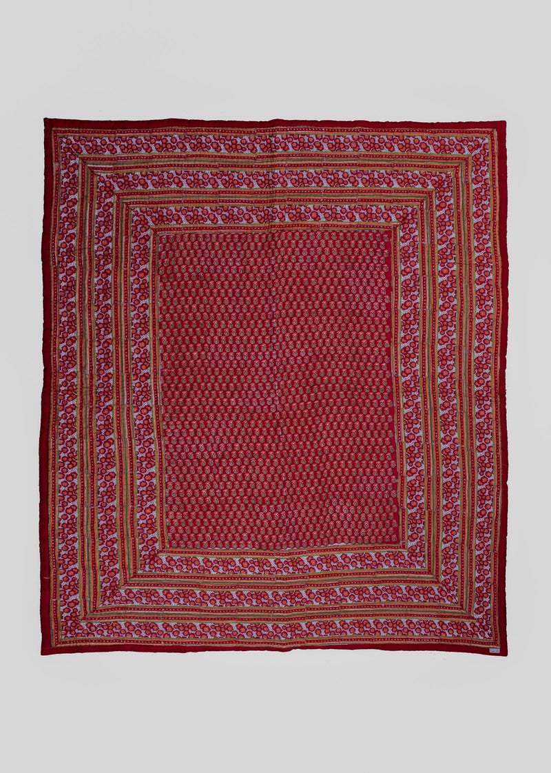 Crimson Cold Hand Block Printed Cotton Bed Quilt