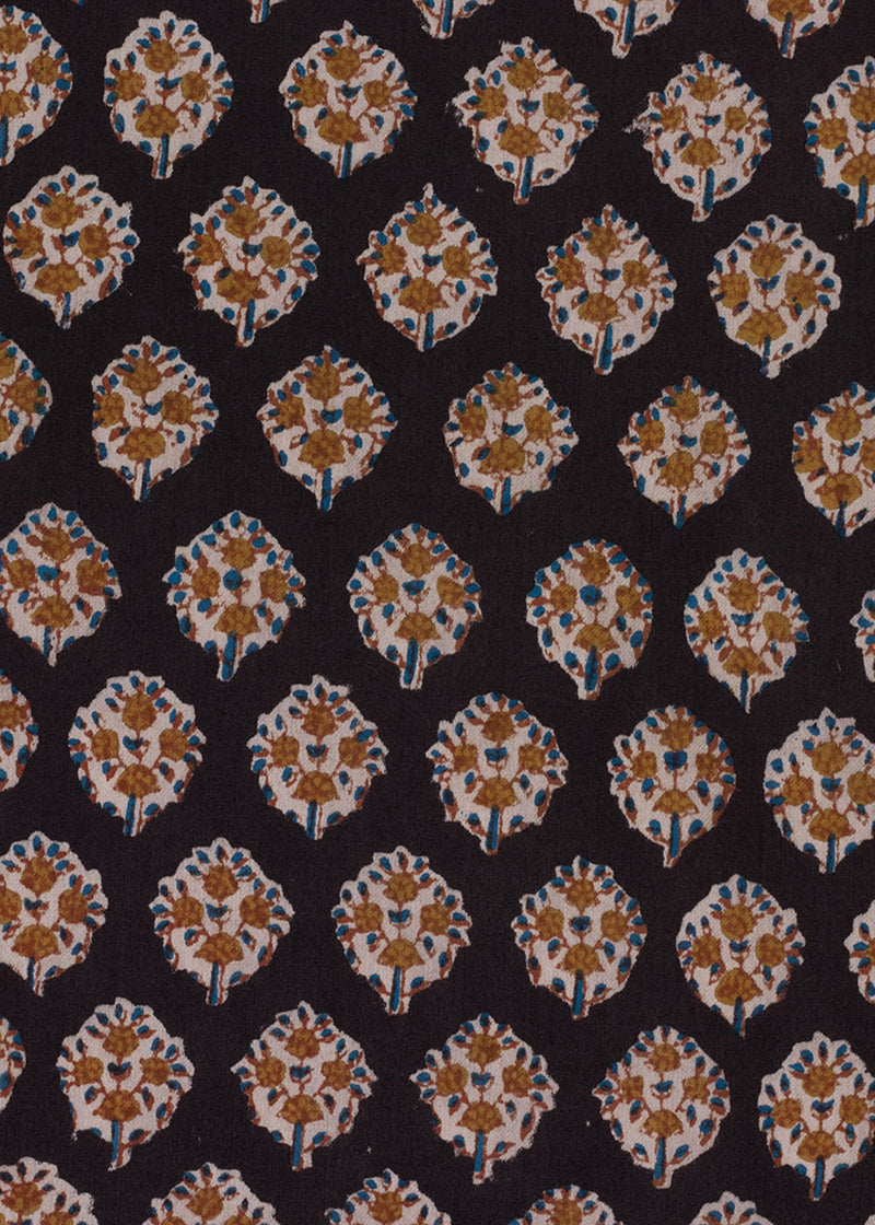 Jam Satin Emblem Of Blossomy  Hand Block Printed Fabric
