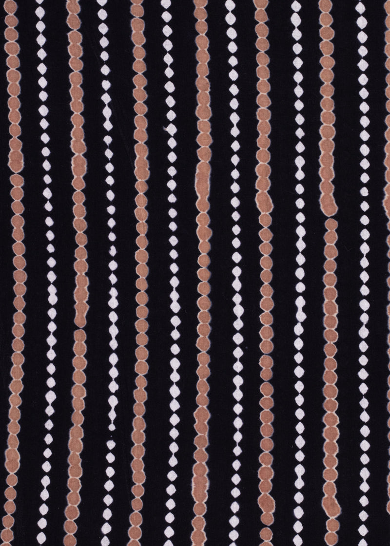 "Strings of Beads Brown and Black Cotton Hand Block Printed Fabric " (3.80 Meter)