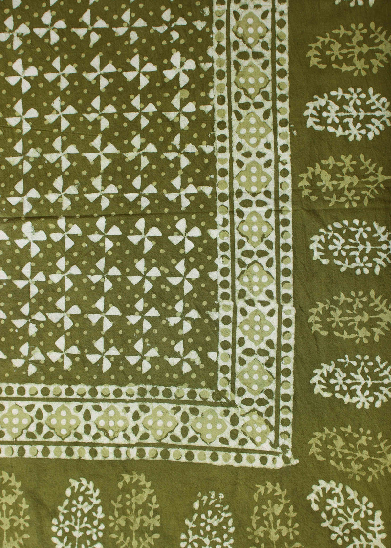 Meadowy Lush Green Melodies Cotton Hand Block Printed Bed Linens