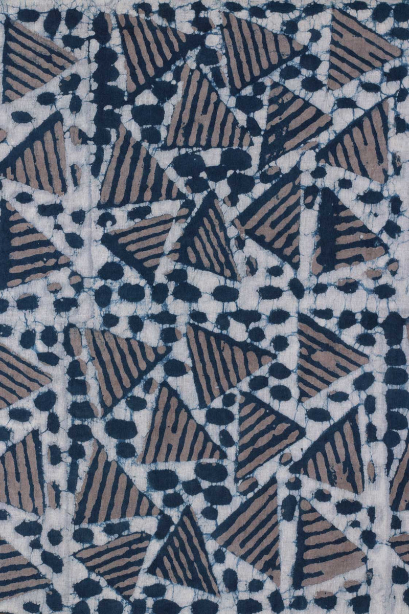 Illusory Triangles Indigo & Grey  Hand Block Printed Cotton Mulmul Fabric