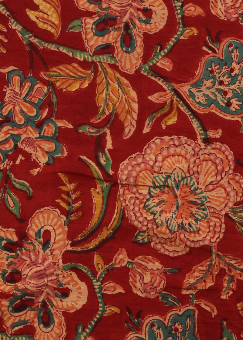 Scarlet Ignition Cotton Hand Block Printed Fabric