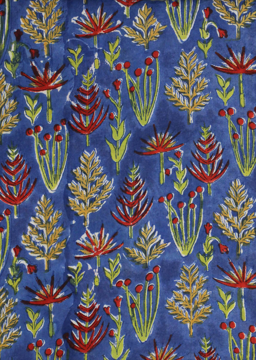 Savanna Blues Cotton Hand Block Printed Fabric