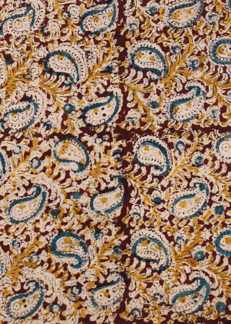 Kacchi Keri Dayglow Cotton Kalamkari Hand Block Printed Fabric