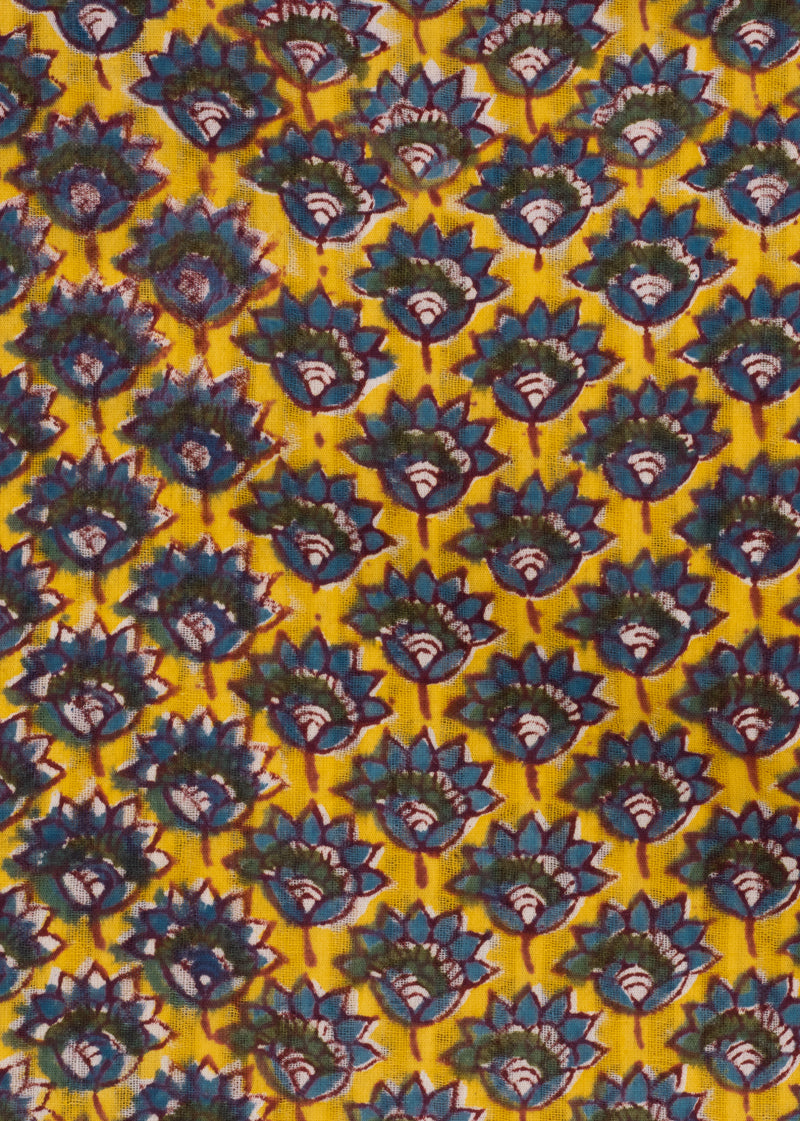 Sylvan Shells Dandelion Yellow  Hand Block Printed Cotton Dobby Fabric