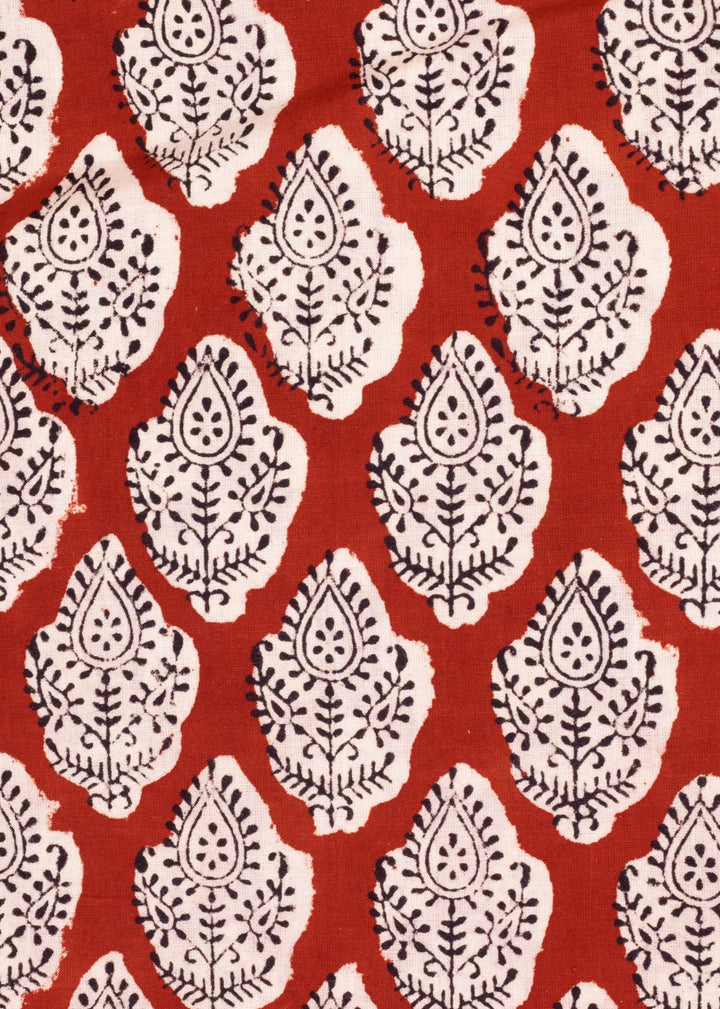 Forsaken Carmine Cotton Hand Block Printed Fabric