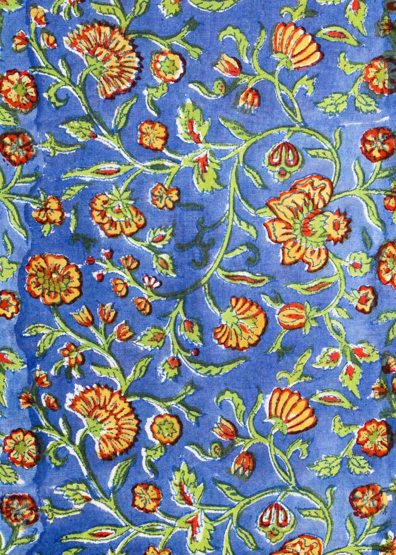 A Dance of Carnation Blue Cotton Hand Block Printed Fabric