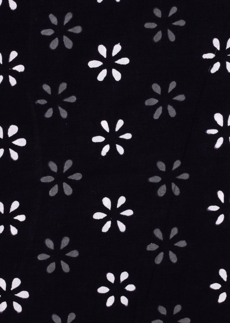 Daisies in the Dark Grey and Black  Cotton Hand Block Printed Fabric