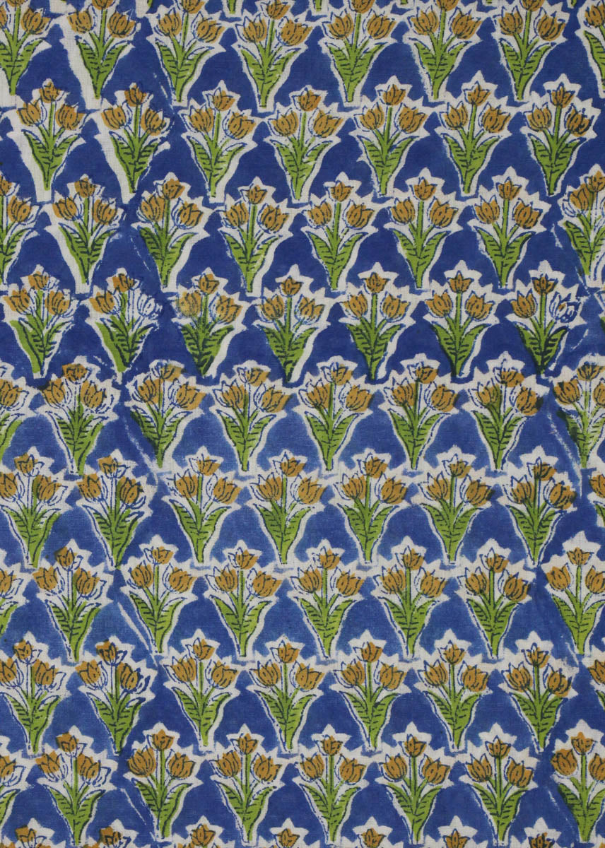 Chiming Skies Blue Cotton Hand Block Printed Fabric