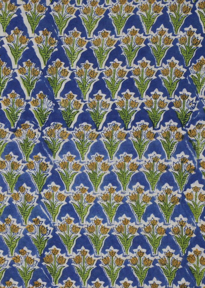 Chiming Skies Blue Cotton Hand Block Printed Fabric