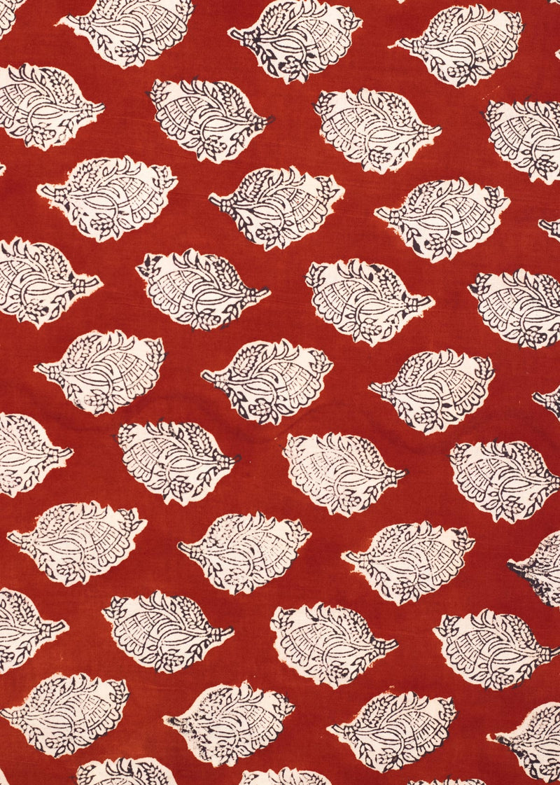 Foreign Foliage Crimson Cotton Hand Block Printed Fabric (3.00 Meter)