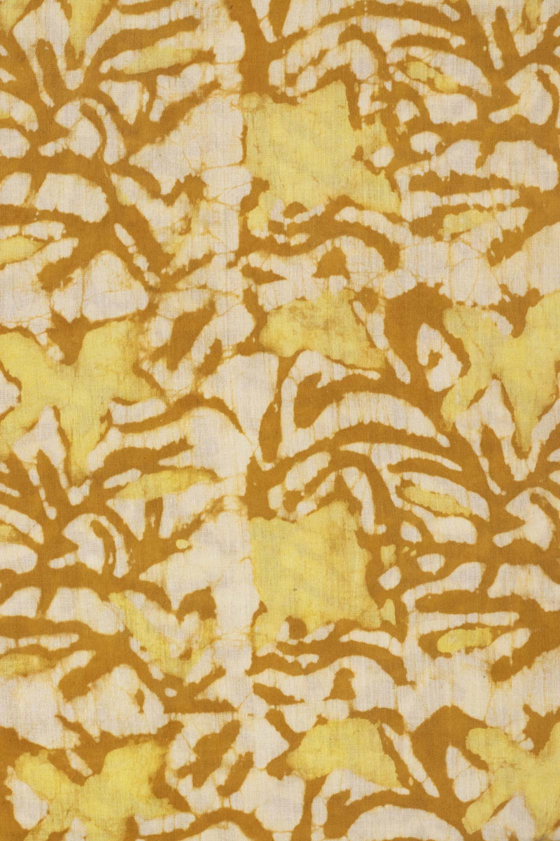 Illusory Flower Garden Mustard and Lemon Hand Block Printed Cotton Mulmul Fabric (1.00 Meter)