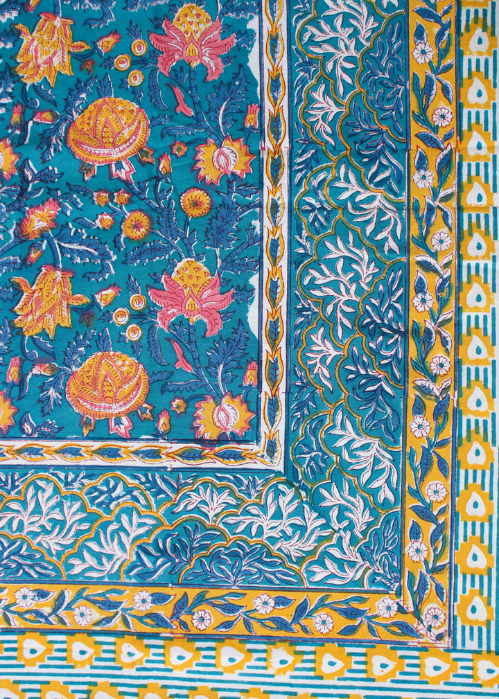 Tangerine Blooms Cotton Hand Block Printed Bed Linens