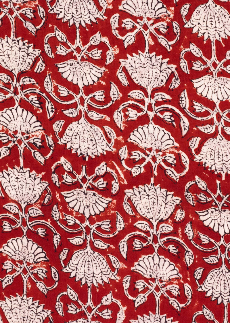 Melancholia Carmine Cotton Hand Block Printed Fabric