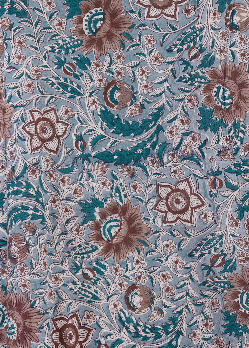 Chiming Crystals Mist Cotton Hand Block Printed Fabric