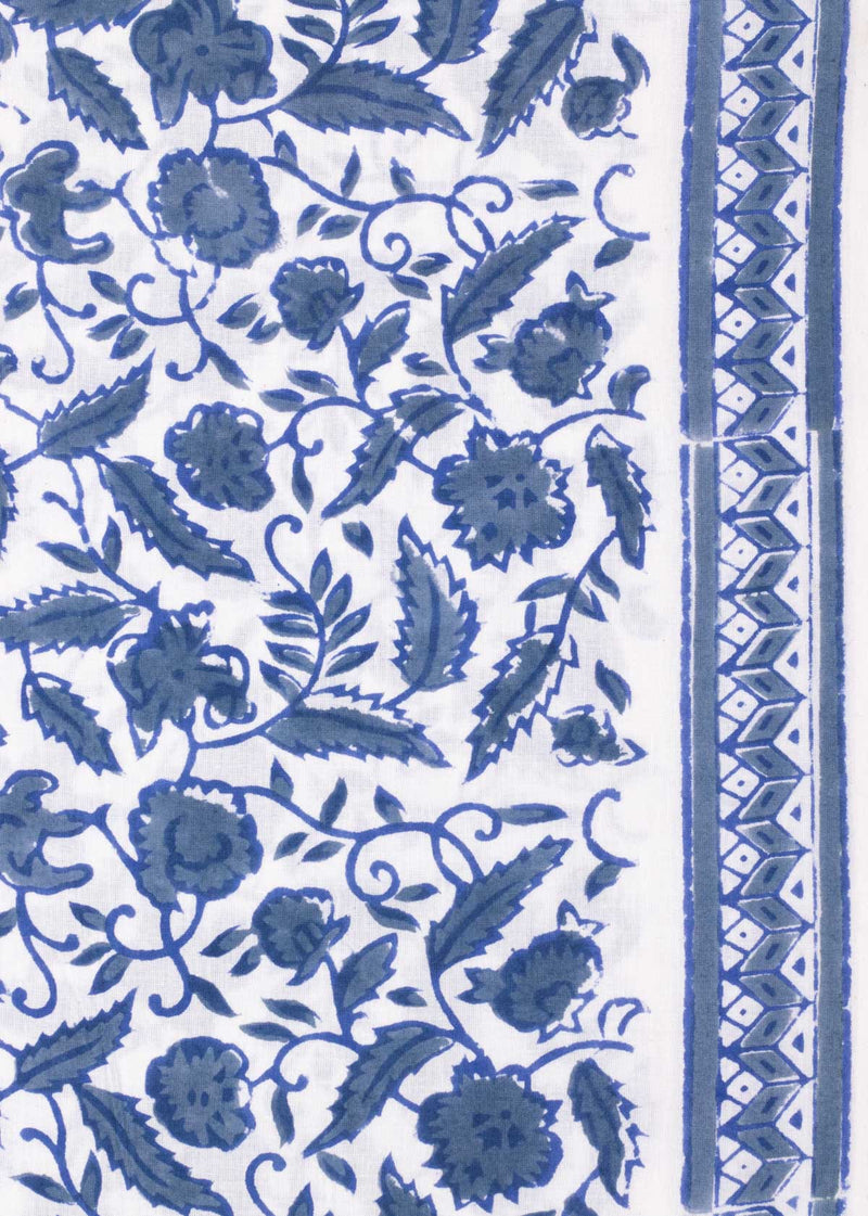 Vineyard Blue Cotton Hand Block Printed Fabric (1.60 Meter)