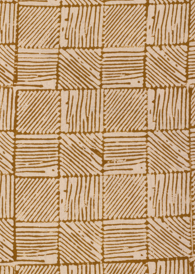 Hashed Lines Mustard Cotton Hand Block Printed Fabric (2.70 Meter)