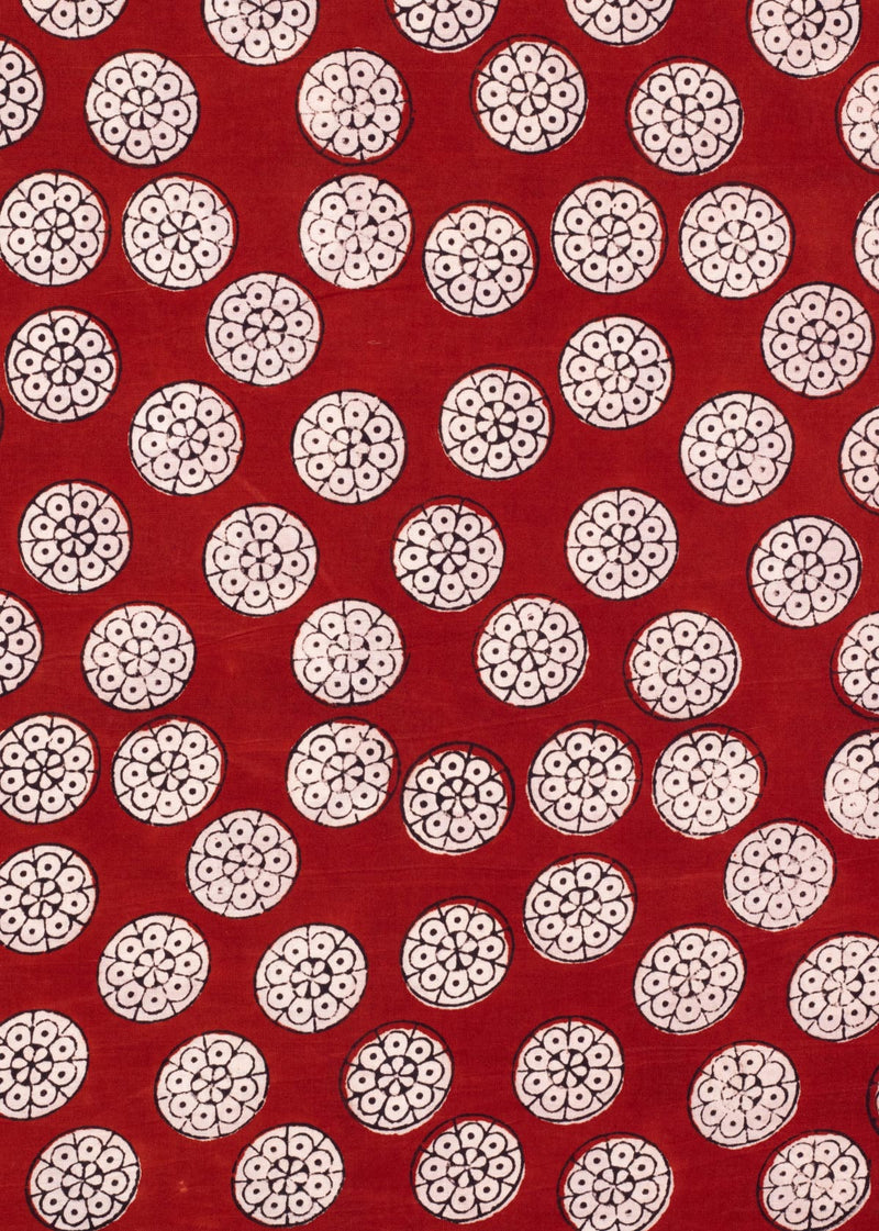 Citron Carmine Cotton Hand Block Printed Fabric