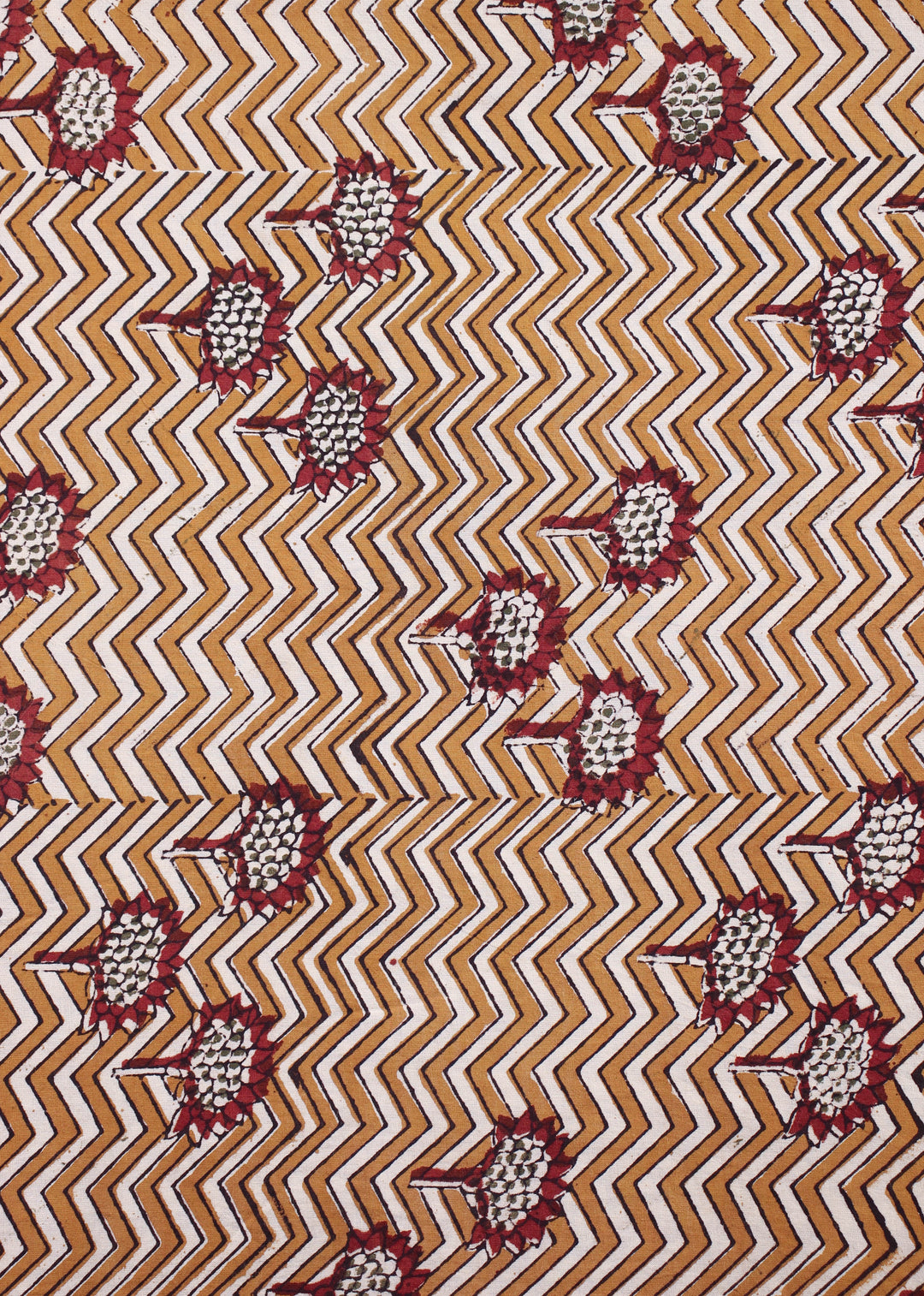 Moonshine Waves  Ochre Cotton Hand Block Printed Fabric