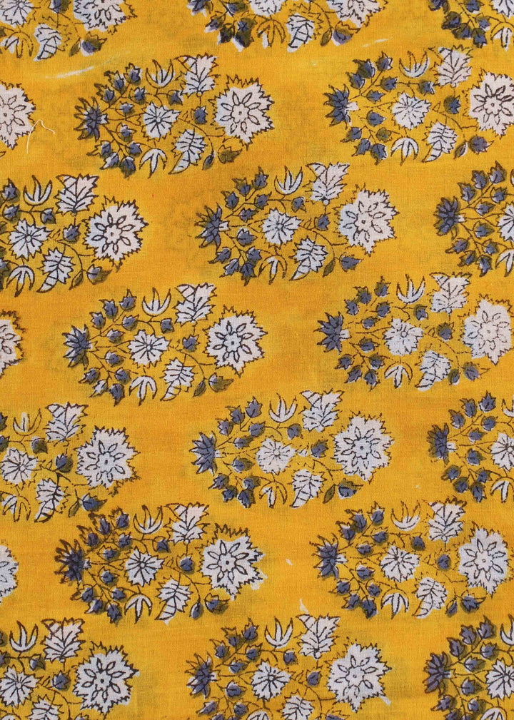 Mellow Mustard Cotton Hand Block Printed Fabric