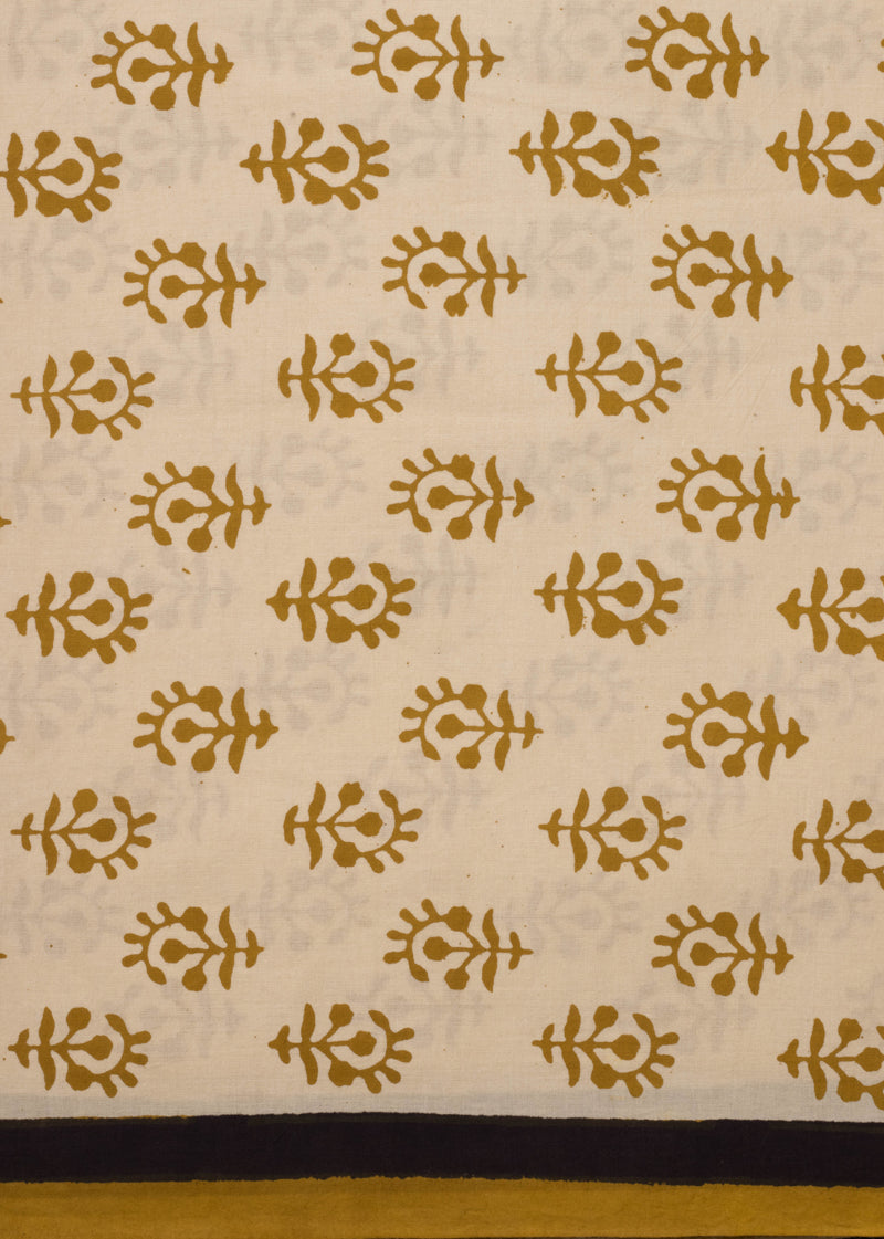 Cotton Basant Buti Mustard Hand Block Printed Fabric (1.80 Meter)