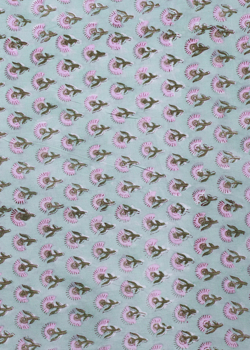 Monsoon Mint  Cotton Hand Block Printed Fabric