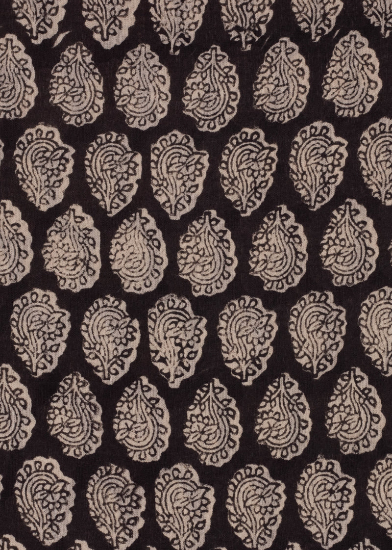 Surkh-Siyah Pushpanjali Black Hand Block Printed Fabric (4.00 Meter)