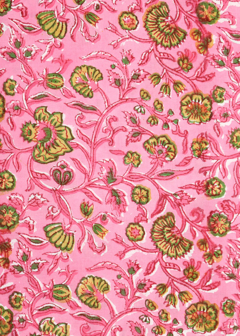 A Dance of Carnation Rose Cotton Hand Block Printed Fabric