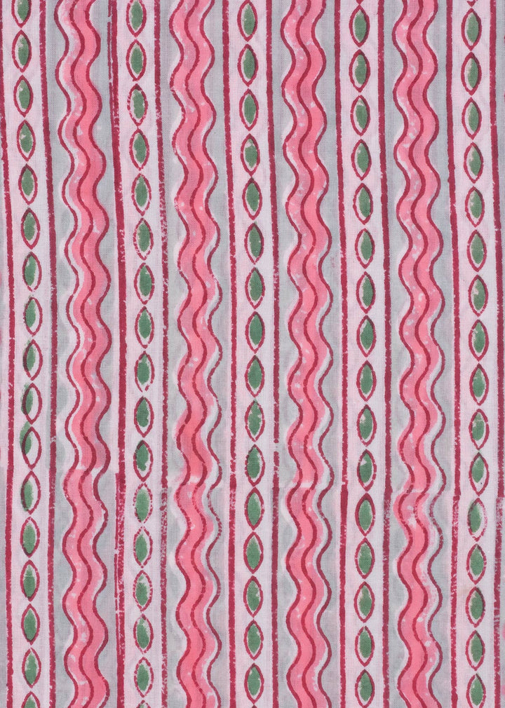 Coastal Rose Pink Cotton Hand Block Printed Fabric