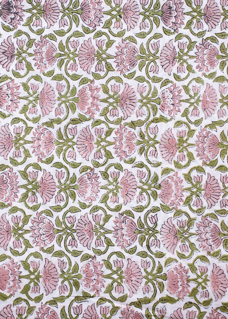Carnations of June Cotton Hand Block Printed Fabric