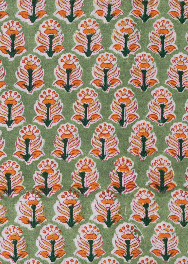Eastertide Green Cotton Hand Block Printed Fabric