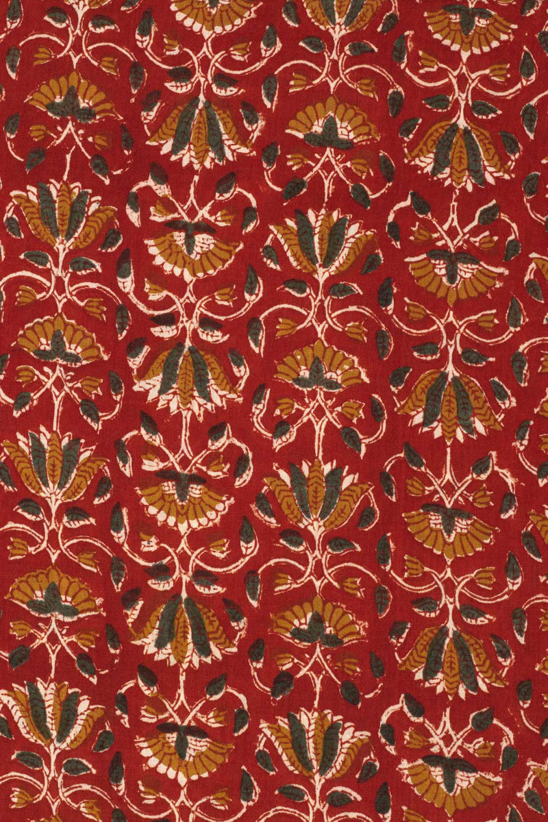 Revelation Red Mulmul Hand Block Printed Fabric (1.00 Meter)