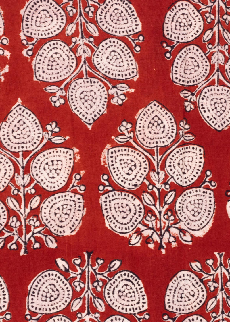 Copper Carmine Cotton Hand Block Printed Fabric (3.80 Meter)