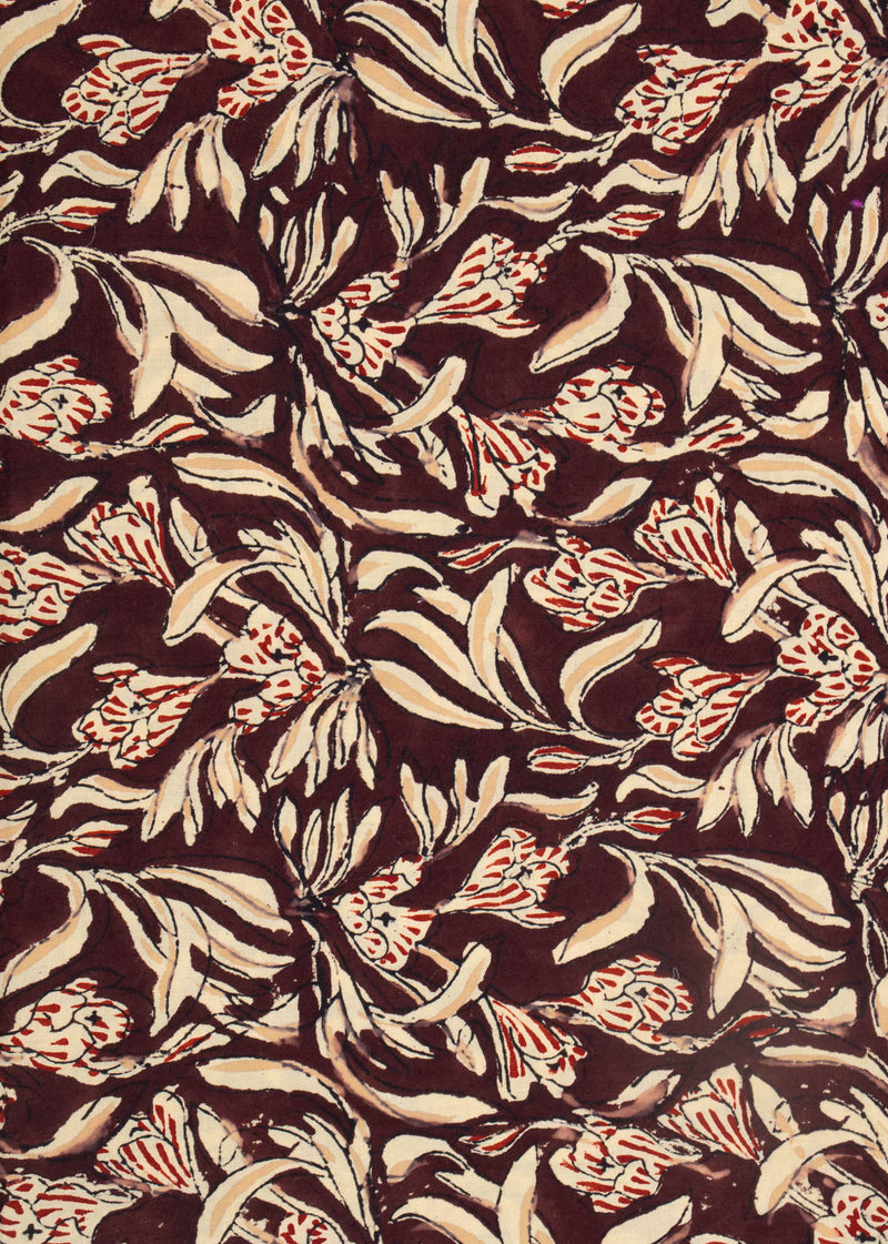 Flowy Maroon Cotton Hand Block Printed Fabric (1.00 Meter)