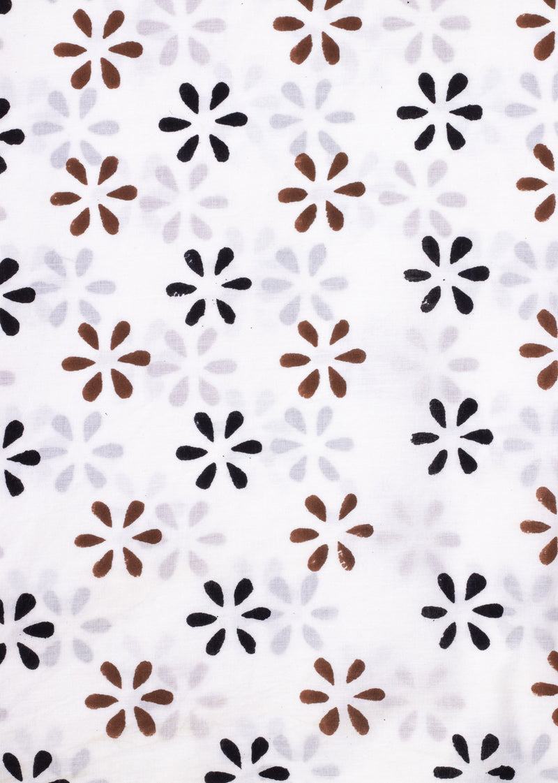 Daisies in the Daylight Brown and Black  Cotton Hand Block Printed Fabric (1.00 Meter)