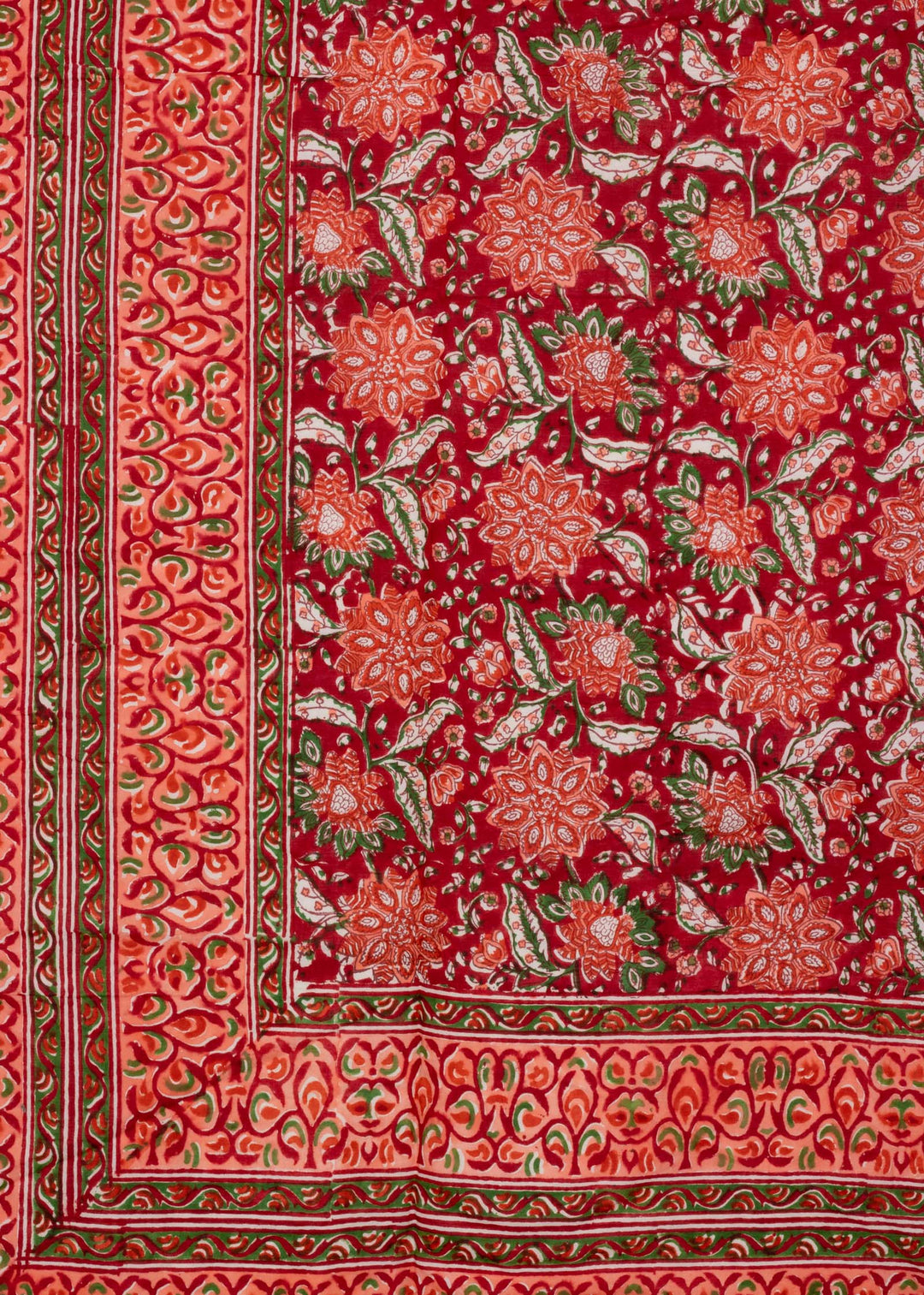 Geranium Red Hand Block Printed Reversible Cotton Dohar