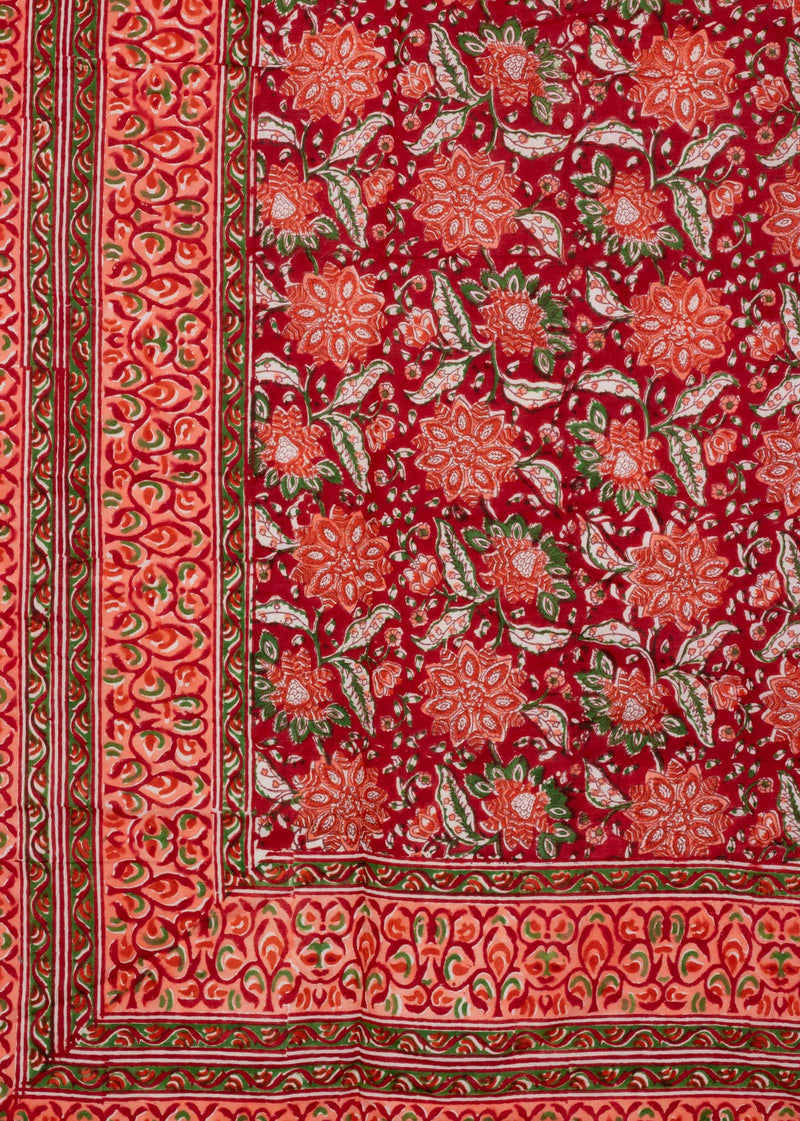 Geranium Red Hand Block Printed Reversible Cotton Dohar