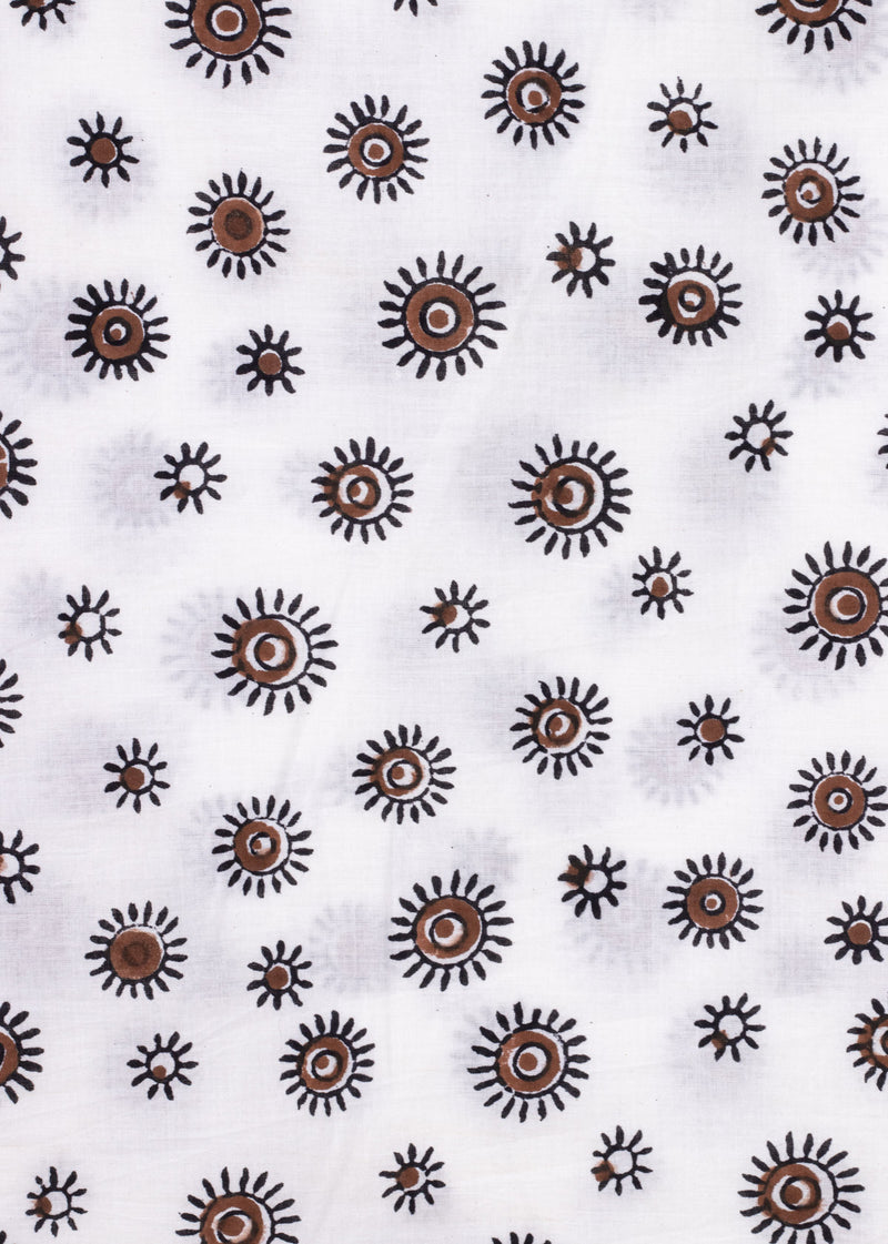 Dance of the Sunflowers Brown and Black  Cotton Hand Block Printed Fabric