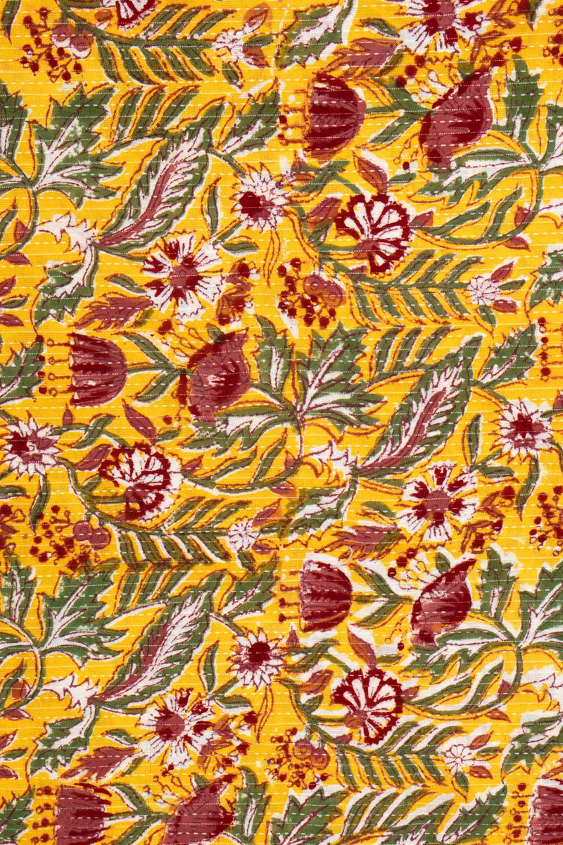 Aerial Ballet Yellow Cotton Hand Block Printed Kantha Fabric
