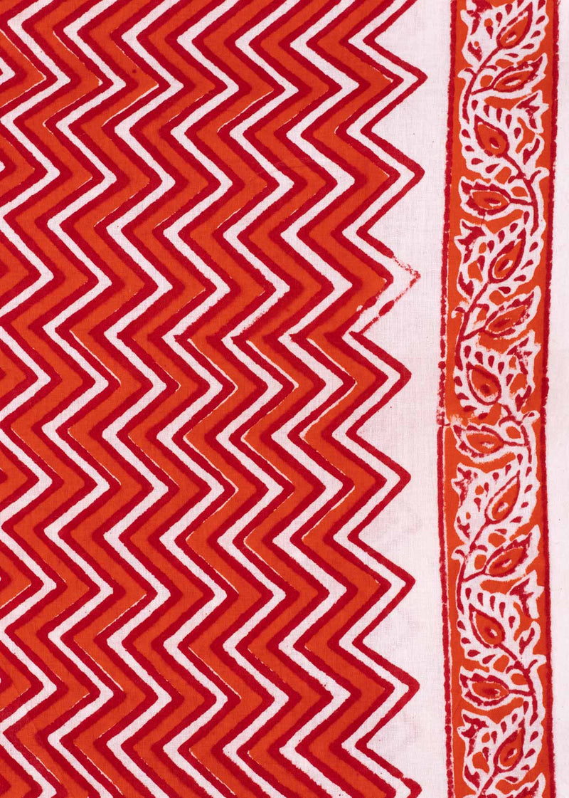 Flutter Red Cotton Hand Block Printed Fabric (3.80 Meter)