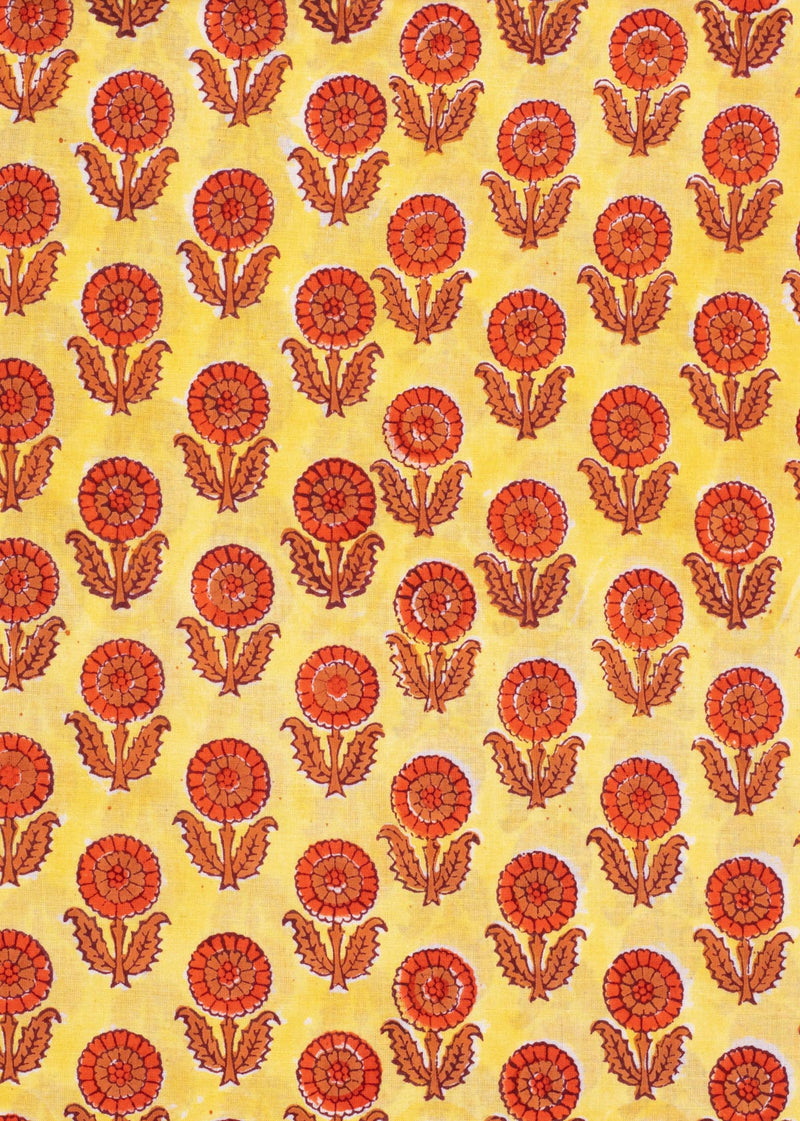Merry in Gold Cotton Hand Block Printed Fabric