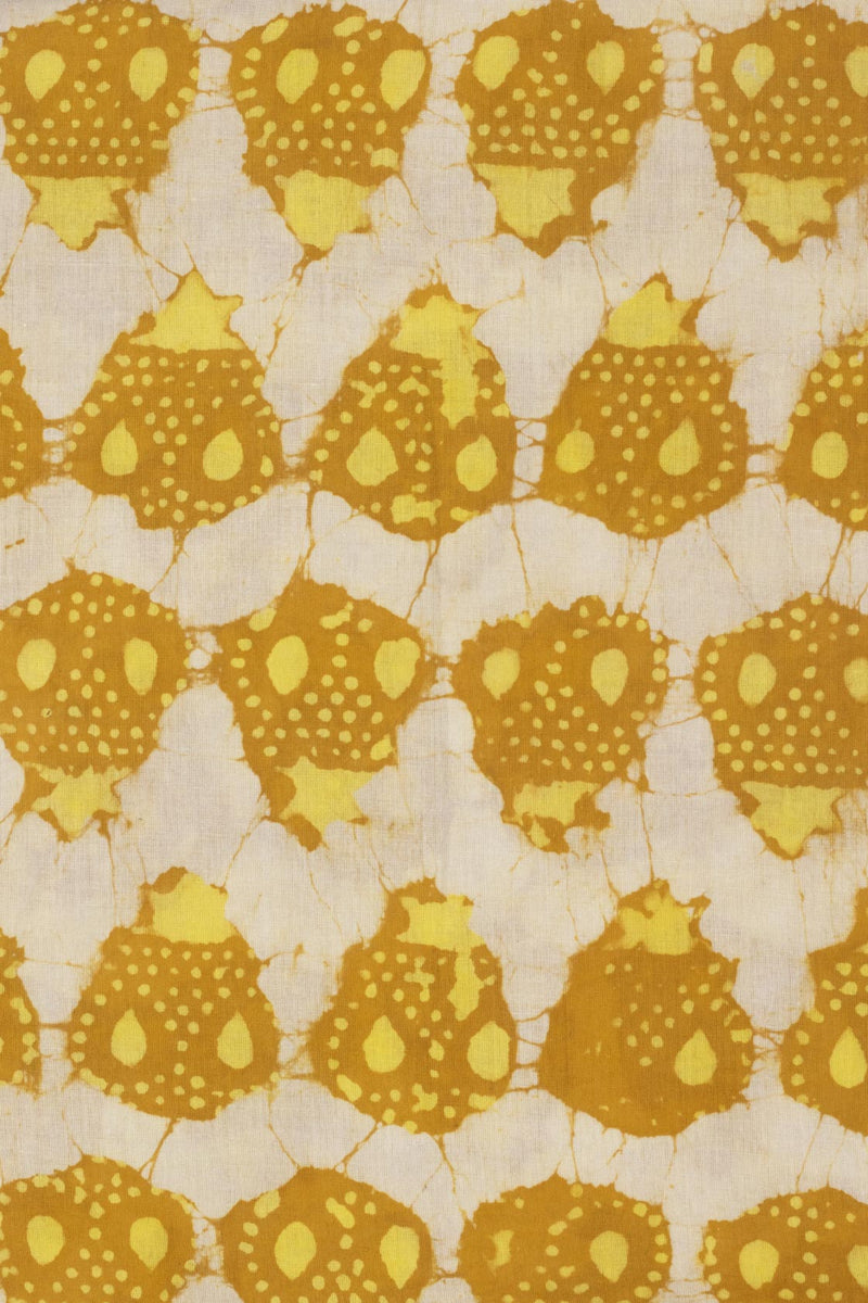 Illusory Orchard  Mustard and Lime Hand Block Printed Cotton Mulmul Fabric