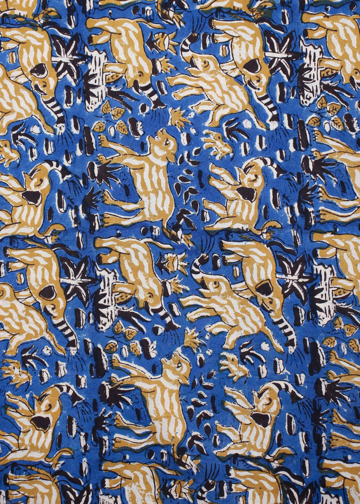 Grazing Blue Cotton Hand Block Printed Fabric