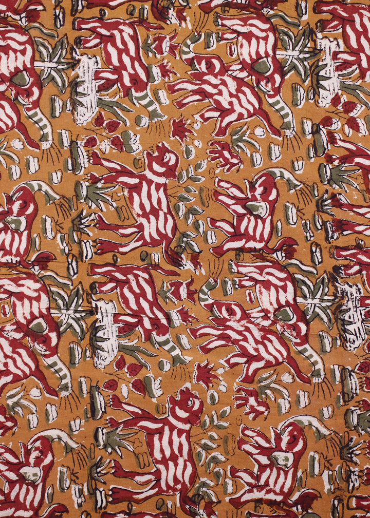 Grazing Dark Mustard Cotton Hand Block Printed Fabric