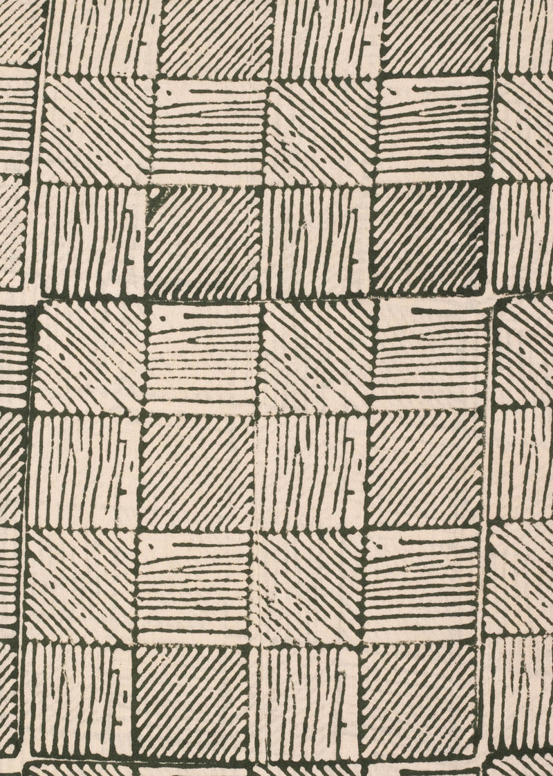 Hashed Lines Grid Sap Green Cotton Hand Block Printed Fabric