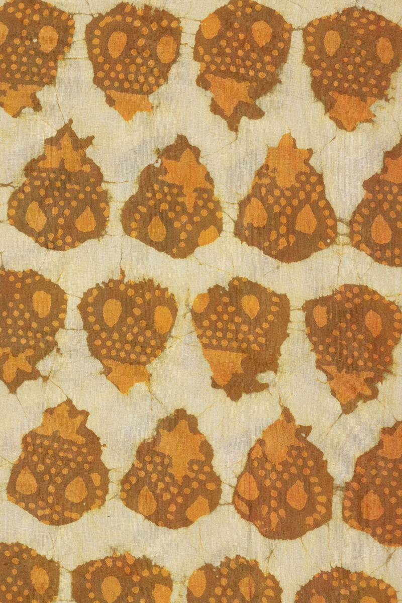 Illusory Orchard Mustard Hand Block Printed Cotton Mulmul Fabric